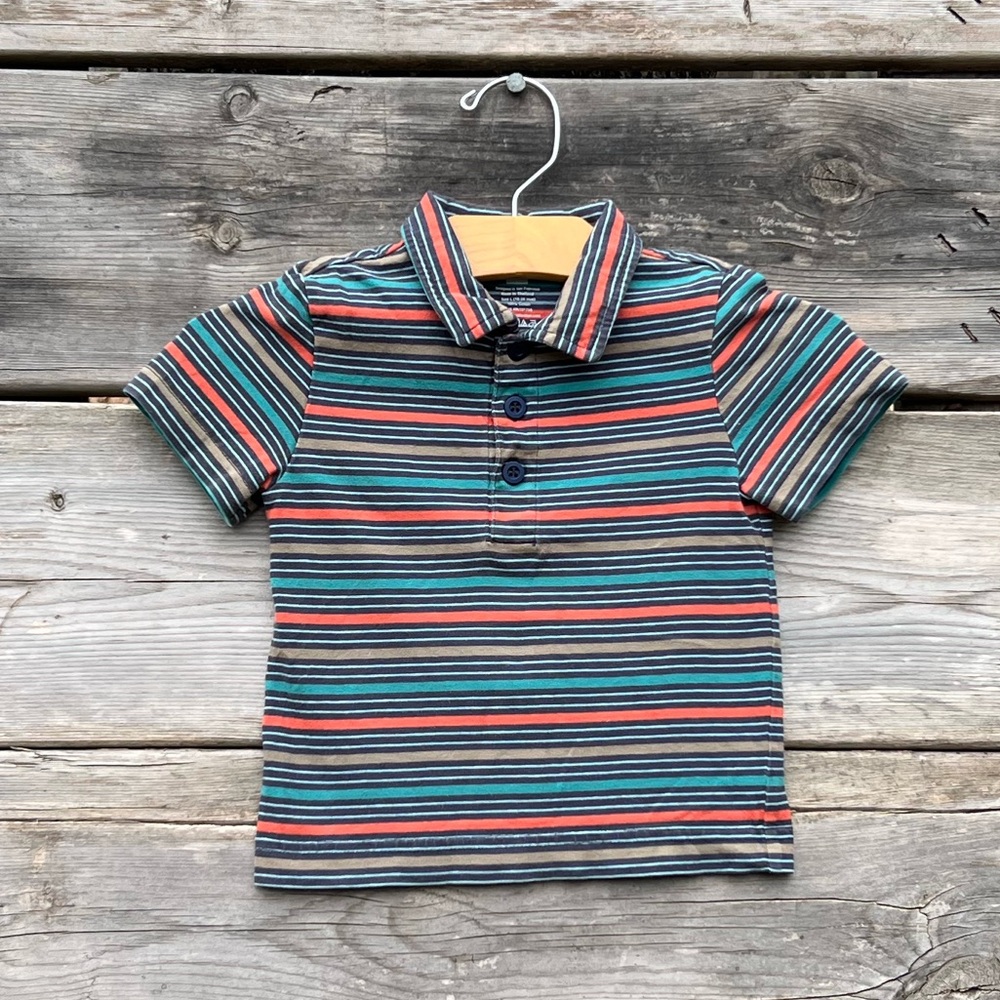 Tea Collection Orange and Blue Striped Cotton Polo Tee Boys’ Size Large (18/24)
